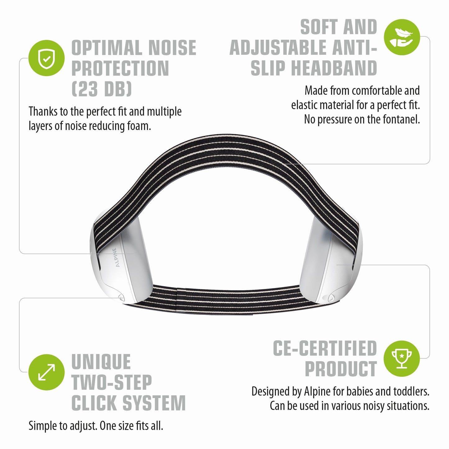 Alpine Muffy Baby ausinės kūdikiams (balta/juoda)