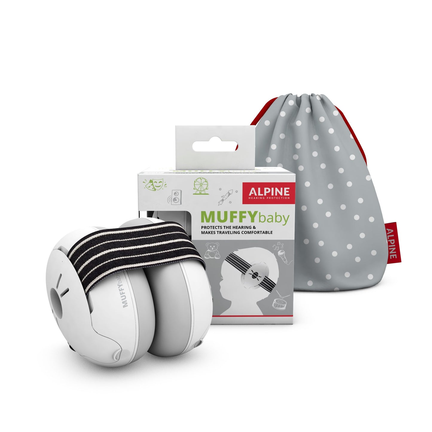 Alpine Muffy Baby ausinės kūdikiams (balta/juoda)