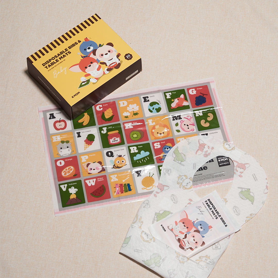 K-MOM vienkartinis stalo kilimėlis ir vienkartinis seilinukas (20 vnt.)