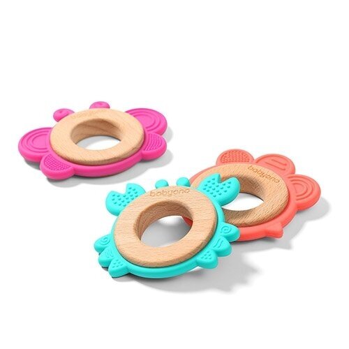 BabyOno kramtukas medinis - silikoninis, rožinis - drugelis