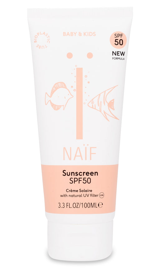 Naïf natūralus kremas nuo saulės kūdikiams ir vaikams SPF50 100ml